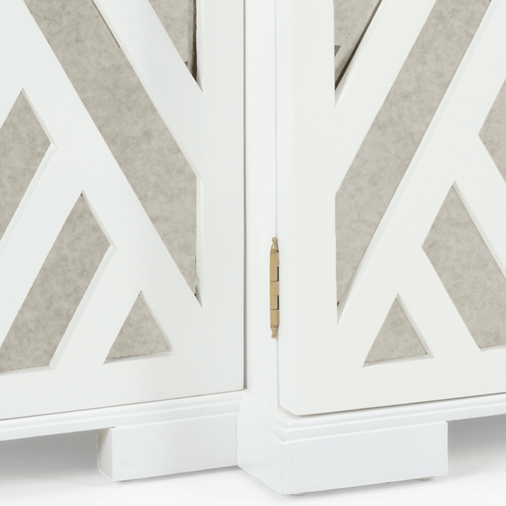 White Geometric Cabinet with Antique Mirror Backed Doors - Buffets & Sideboards - The Well Appointed House