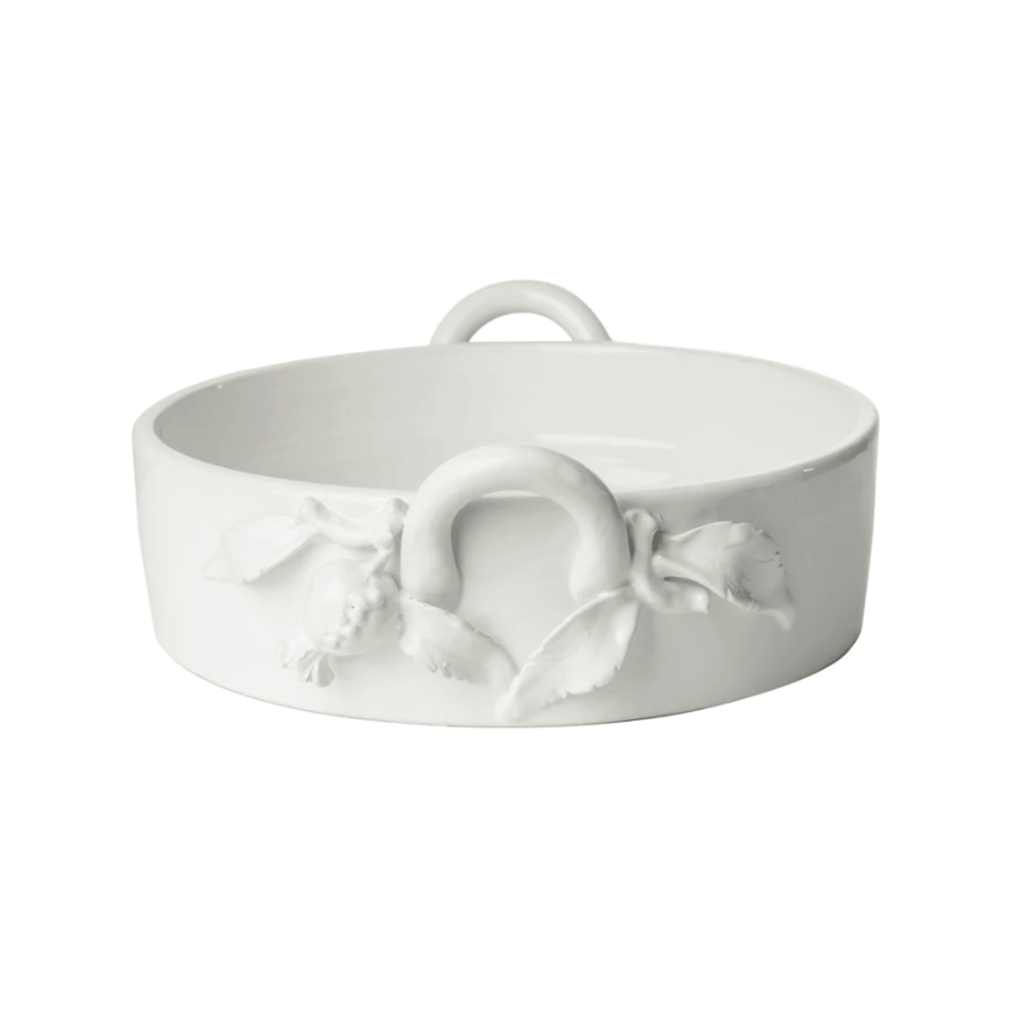 White Glazed Ceramic Round Pomegranate Bowl - Trays & Serveware - The Well Appointed House