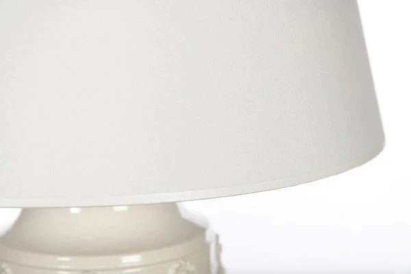 White Grecian Urn inspired Wood Table Lamp with White Linen Shade - Table Lamps - The Well Appointed House