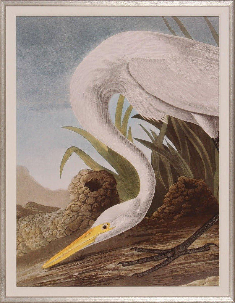 White Heron at Water's Edge Giclee Wall Art in Silver Frame - Paintings - The Well Appointed House
