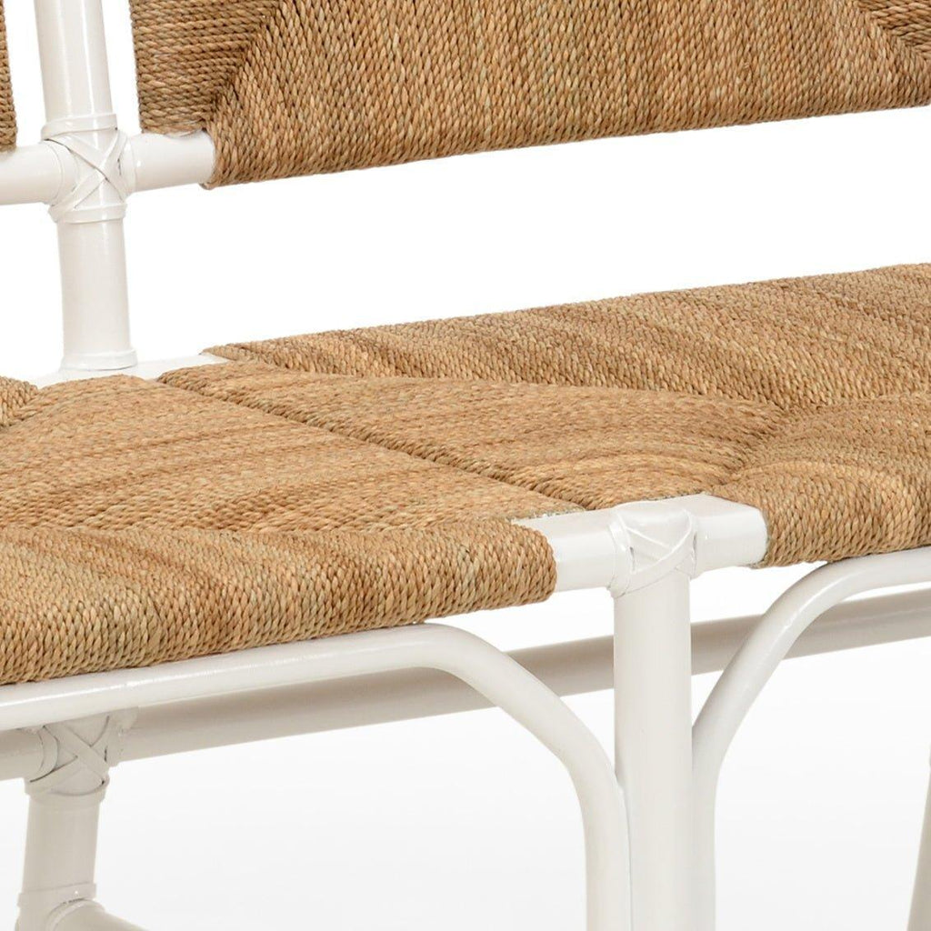 White Lacquered Rattan Bench With Natural Rush Seat - Benches - The Well Appointed House