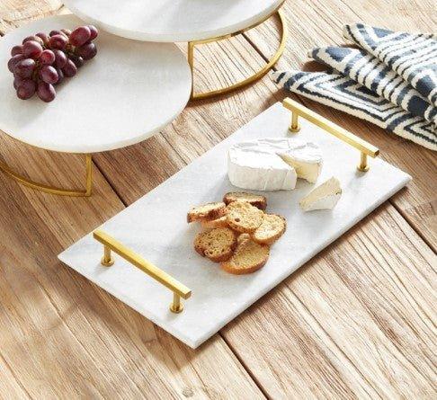 White Marble & Brass Serving Tray - Serveware - The Well Appointed House