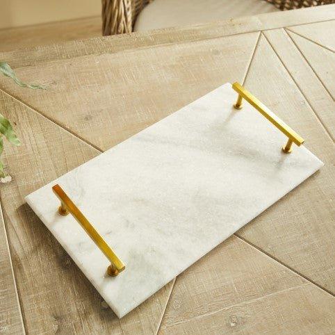 White Marble & Brass Serving Tray - Serveware - The Well Appointed House