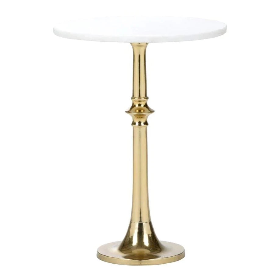 White Marble Topped Polished Brass Accent Table - Side & Accent Tables - The Well Appointed House