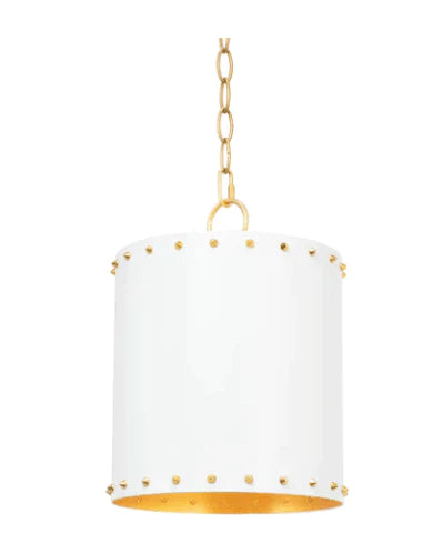White Metal Cylinder Pendant Light With Gold Lining - Chandeliers & Pendants - The Well Appointed House