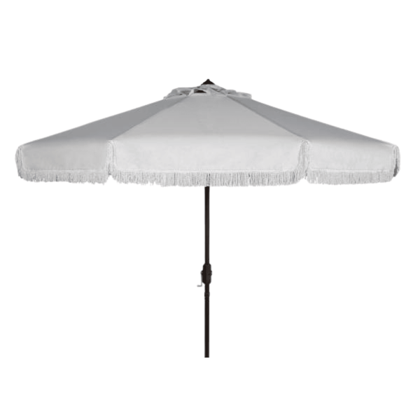 Safavieh Milan Fringe 9Ft Crank Outdoor Push Button Tilt Umbrella