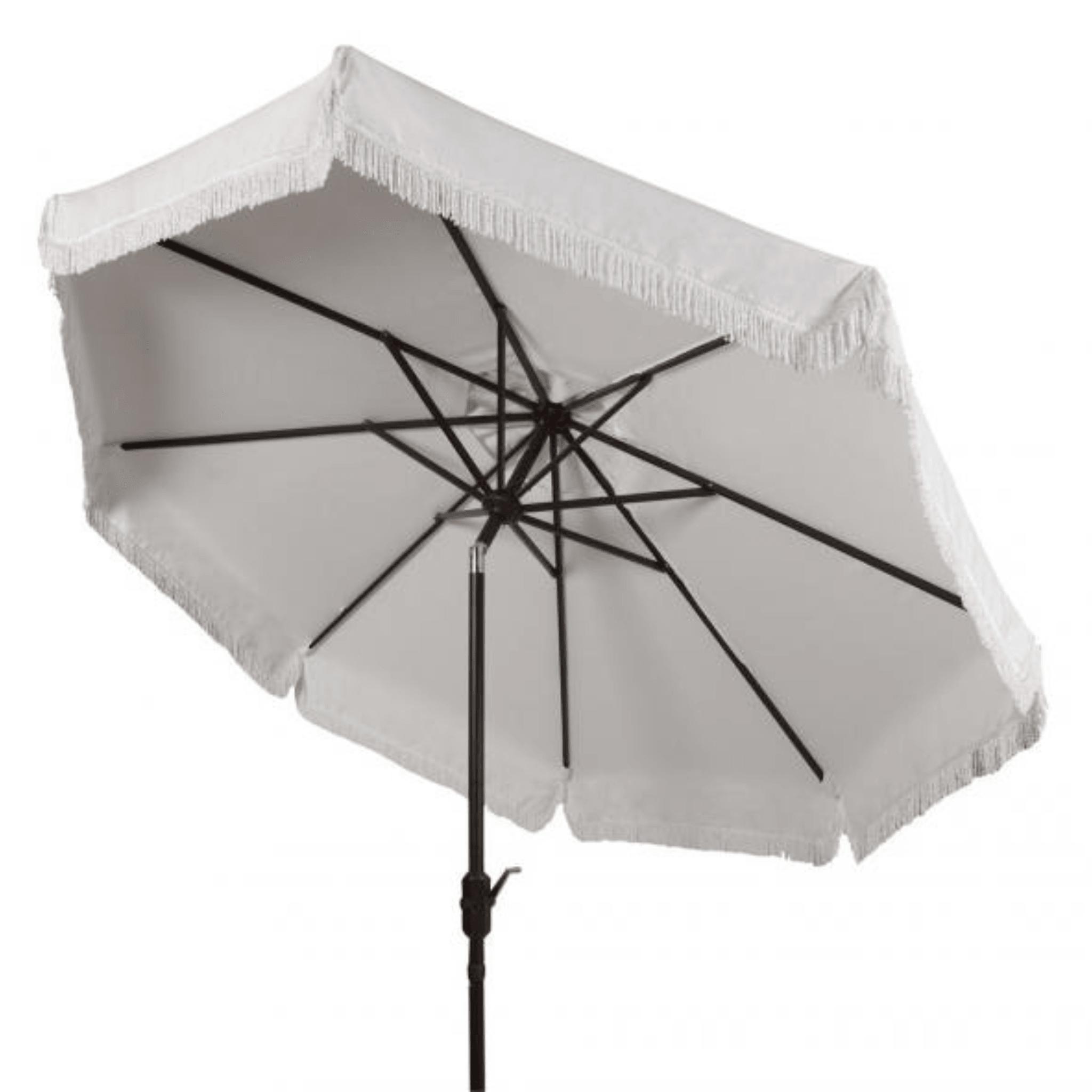 black and white patio umbrella with fringe Safavieh Milan Fringe 9Ft Crank Outdoor Push Button Tilt Umbrella