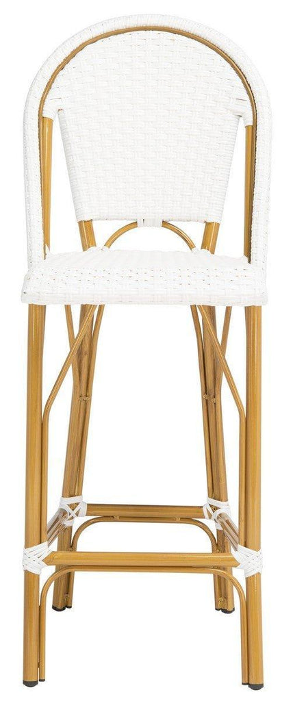 White PE Wicker & Aluminum Faux Bamboo Outdoor Bar Stool - Outdoor Bar & Counter Stools - The Well Appointed House