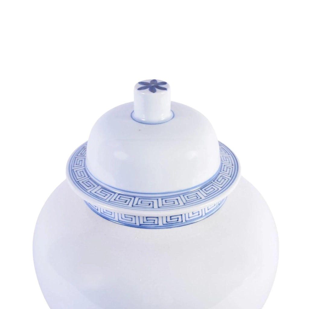 White Porcelain Temple Jar With Blue Greek Key Trim - Vases & Jars - The Well Appointed House