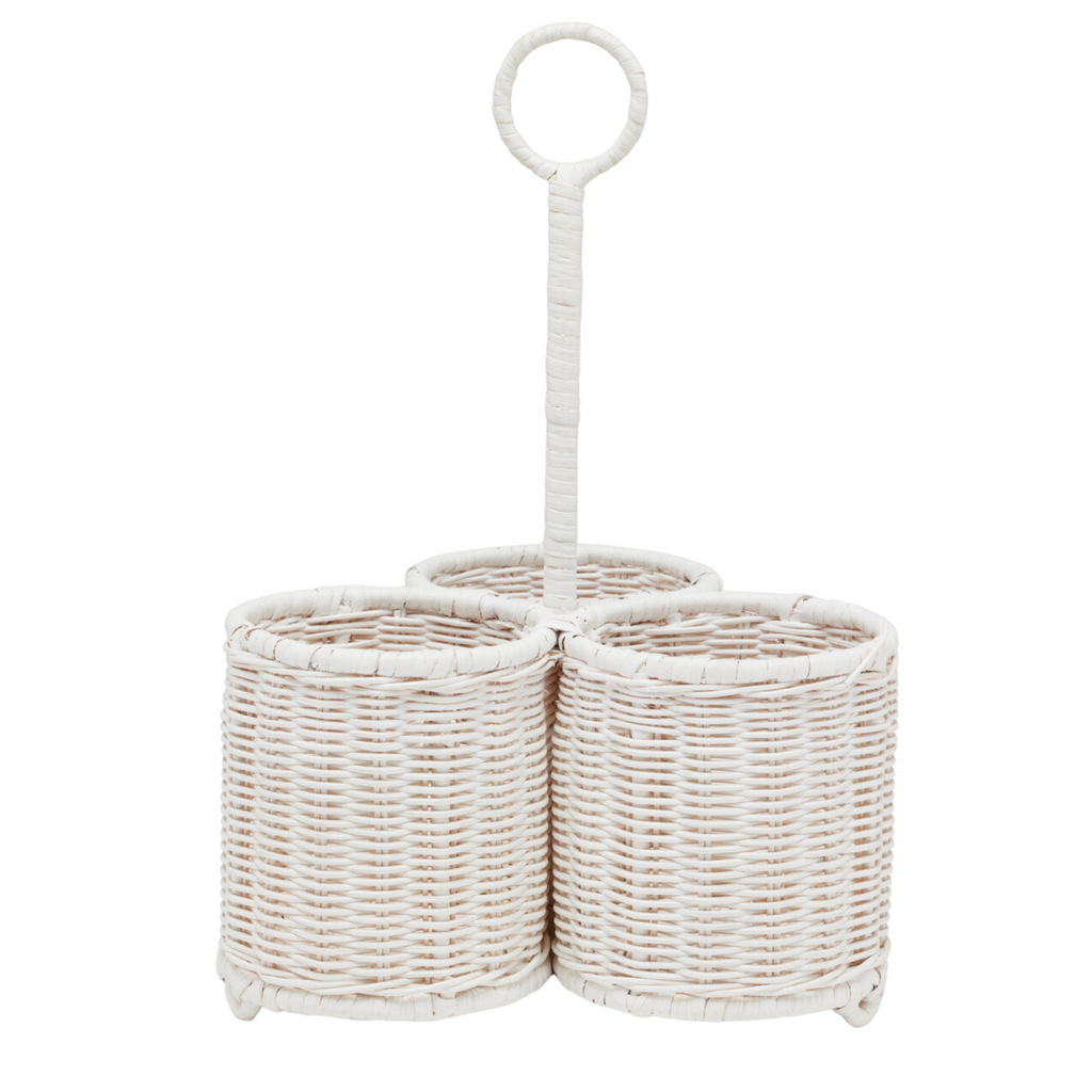 Micaela White Rattan Wine Caddy - The Well Appointed House