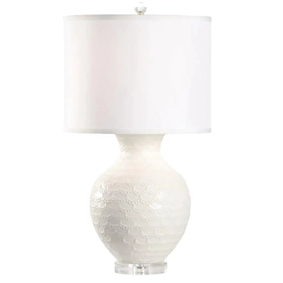 White Scalloped Lace Textured Table Lamp with Shade - Table Lamps - The Well Appointed House