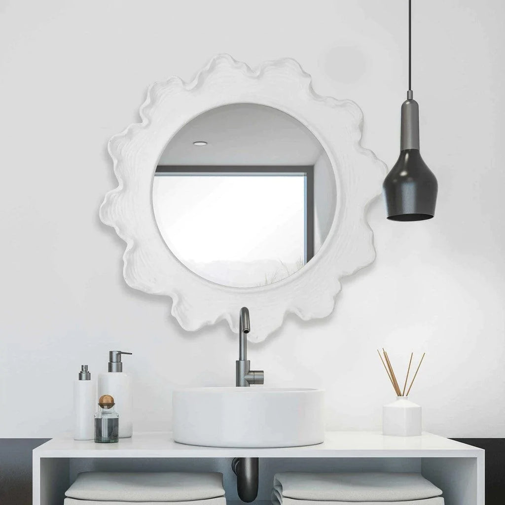 White Sea Coral Design Round Wall Mirror - Wall Mirrors - The Well Appointed House