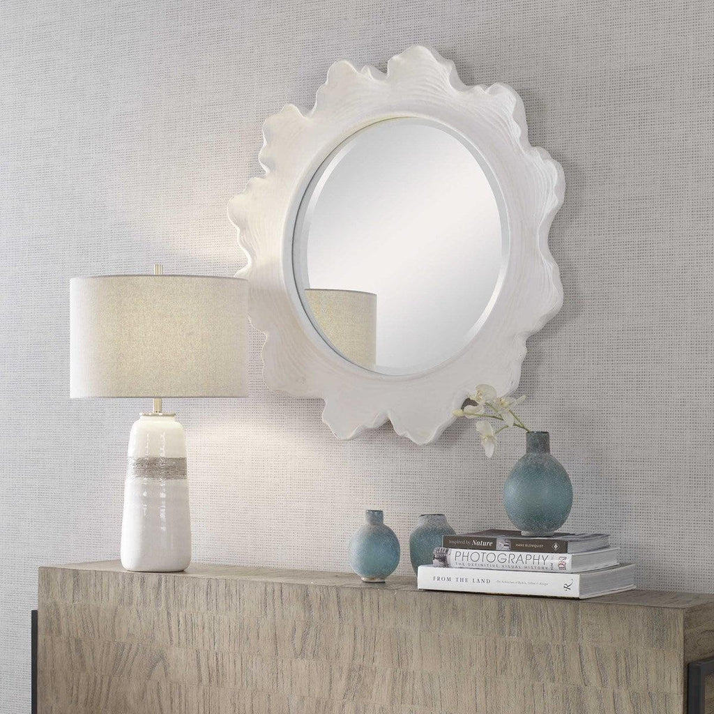 White Sea Coral Design Round Wall Mirror - Wall Mirrors - The Well Appointed House