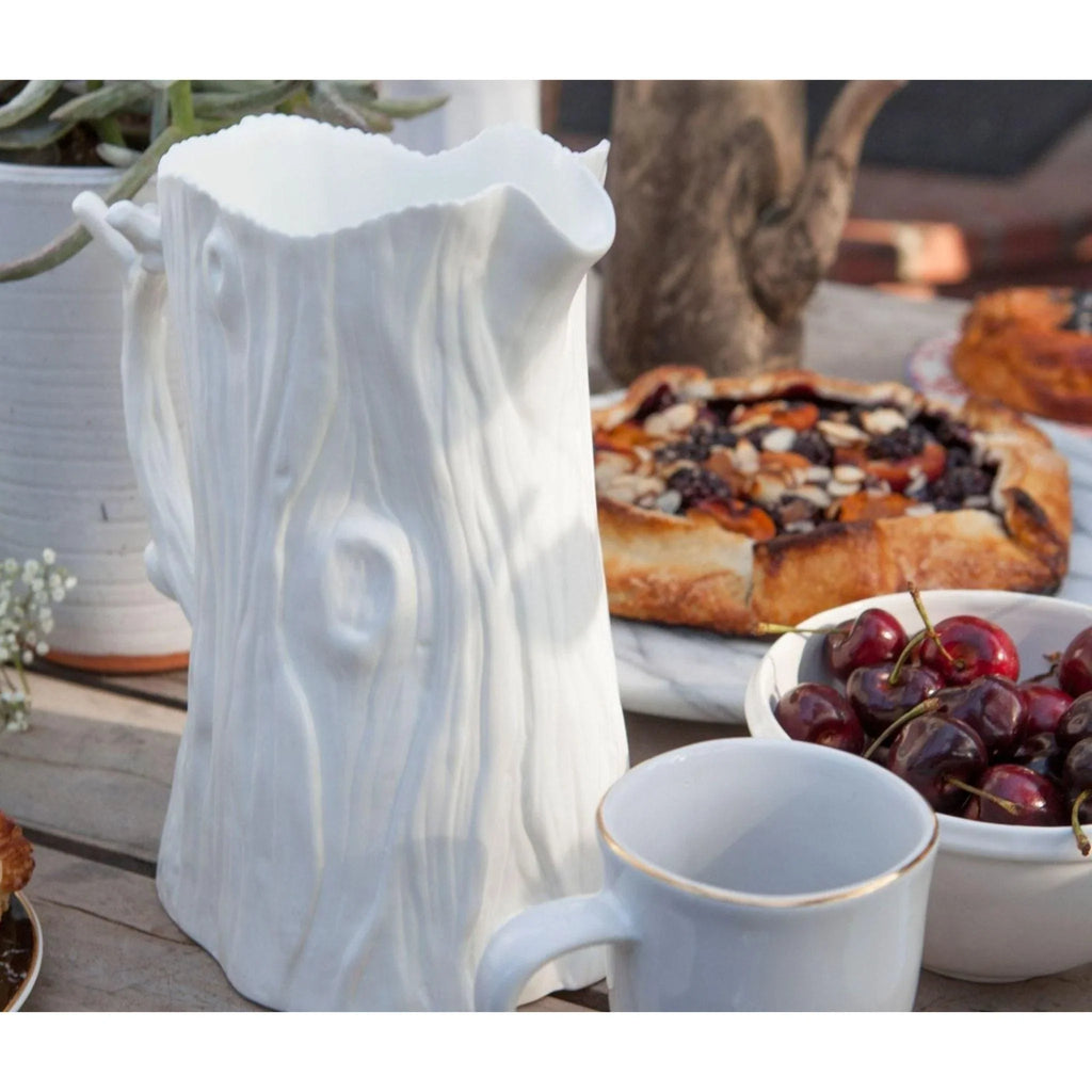 White Stoneware Tree Trunk Inspired Pitcher - Serveware - The Well Appointed House