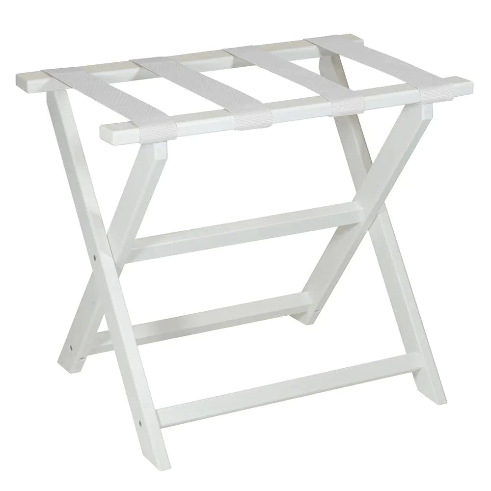 White Straight Leg Eco Luggage Rack with 4 White Nylon Straps - End of Bed - The Well Appointed House