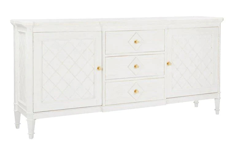 White Trellis Design Buffet with Brass Hardware - Buffets & Sideboards - The Well Appointed House