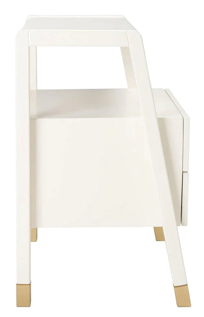 White Two Drawer One Shelf Side Table With Gold Accents - Side & Accent Tables - The Well Appointed House