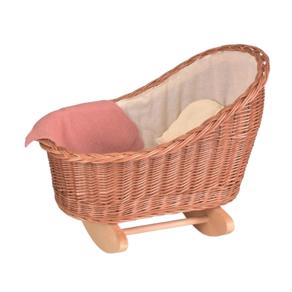 Wicker Doll Cradle with Knitted Blanket - Little Loves Dolls & Doll Accessories - The Well Appointed House