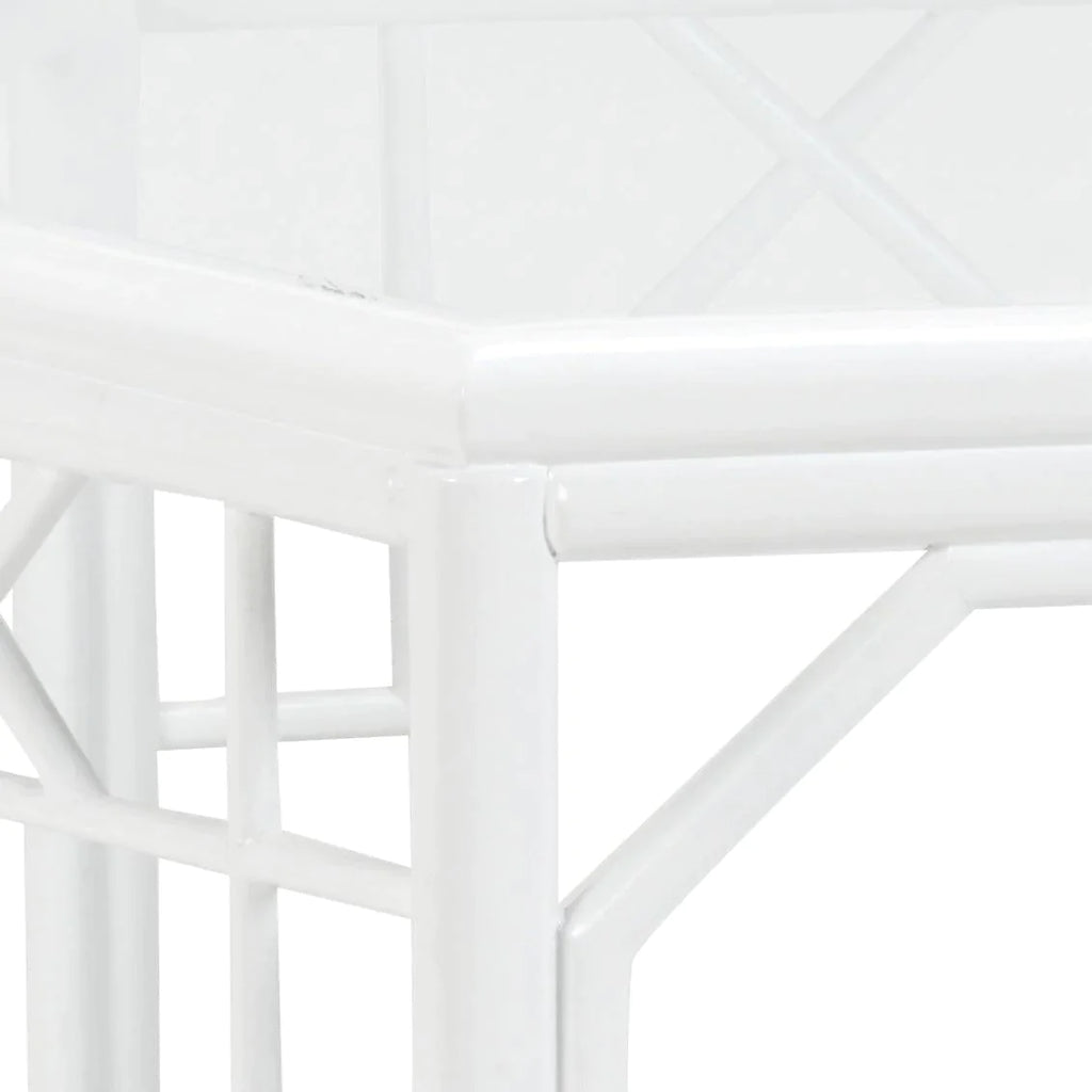Wild Palm White Rattan Fretwork Hexagon Cocktail Table With Glass Top - Side & Accent Tables - The Well Appointed House
