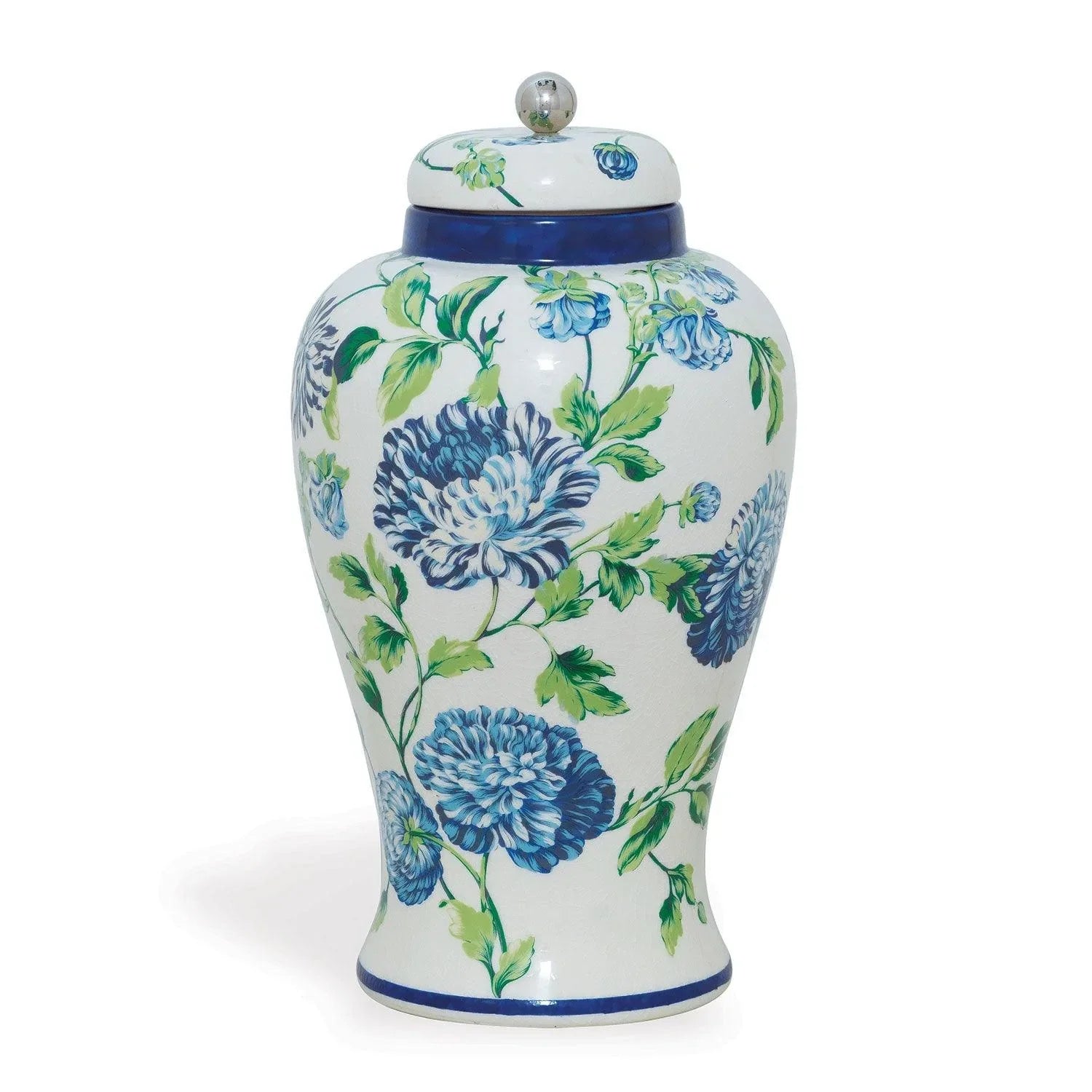 Williamsburg Collection Blue, Green and White Floral Ginger Jar