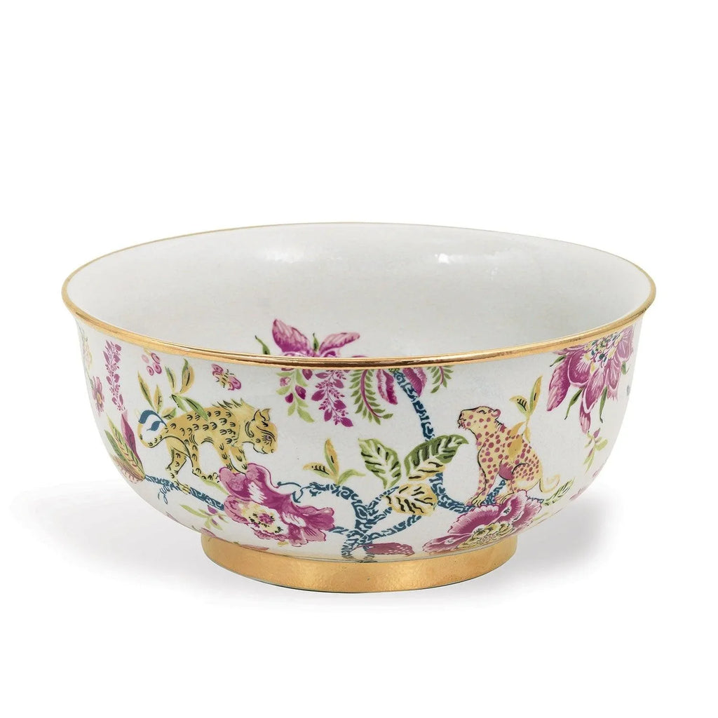 Williamsburg Collection Pink and White Floral Bowl with Exotic Cheetahs - Decorative Bowls - The Well Appointed House