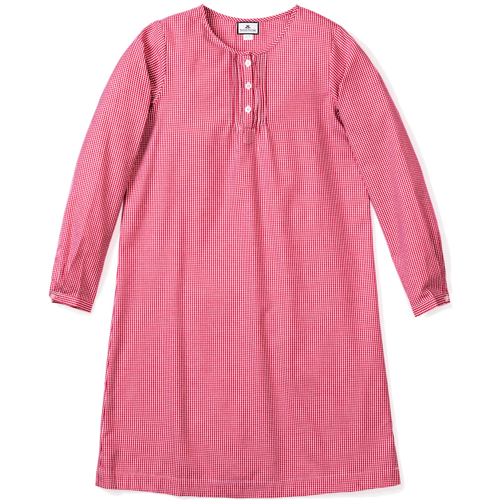 Women's Flannel Beatrice Nightgown in Red Mini Gingham - nThe Well Appointed House 