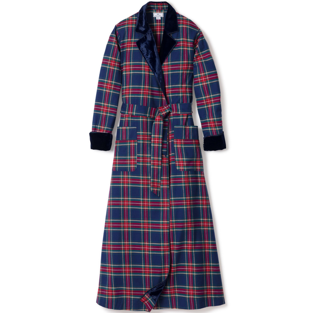 Women's Long Robe with Velvet Trim in Windsor Tartan - The Well Appointed House 