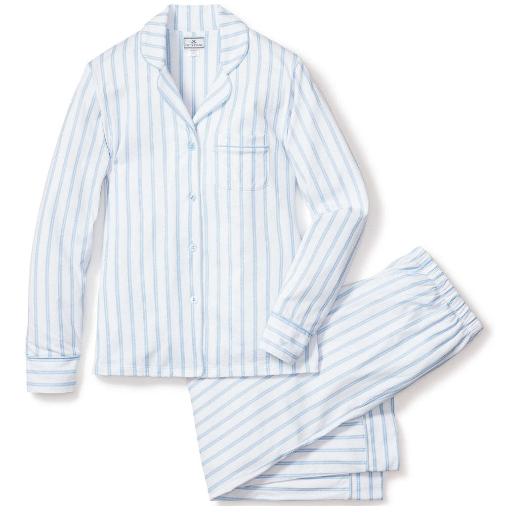 Women's Pima Pajama Set in Periwinkle and White Stripe - The Well Appointed House 