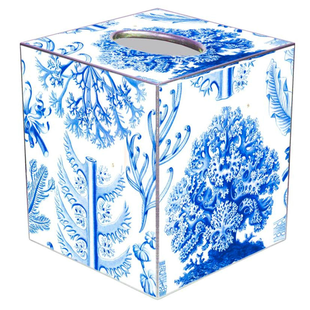 Wood Blue Coral Tissue Box Cover - Bath Accessories - The Well Appointed House