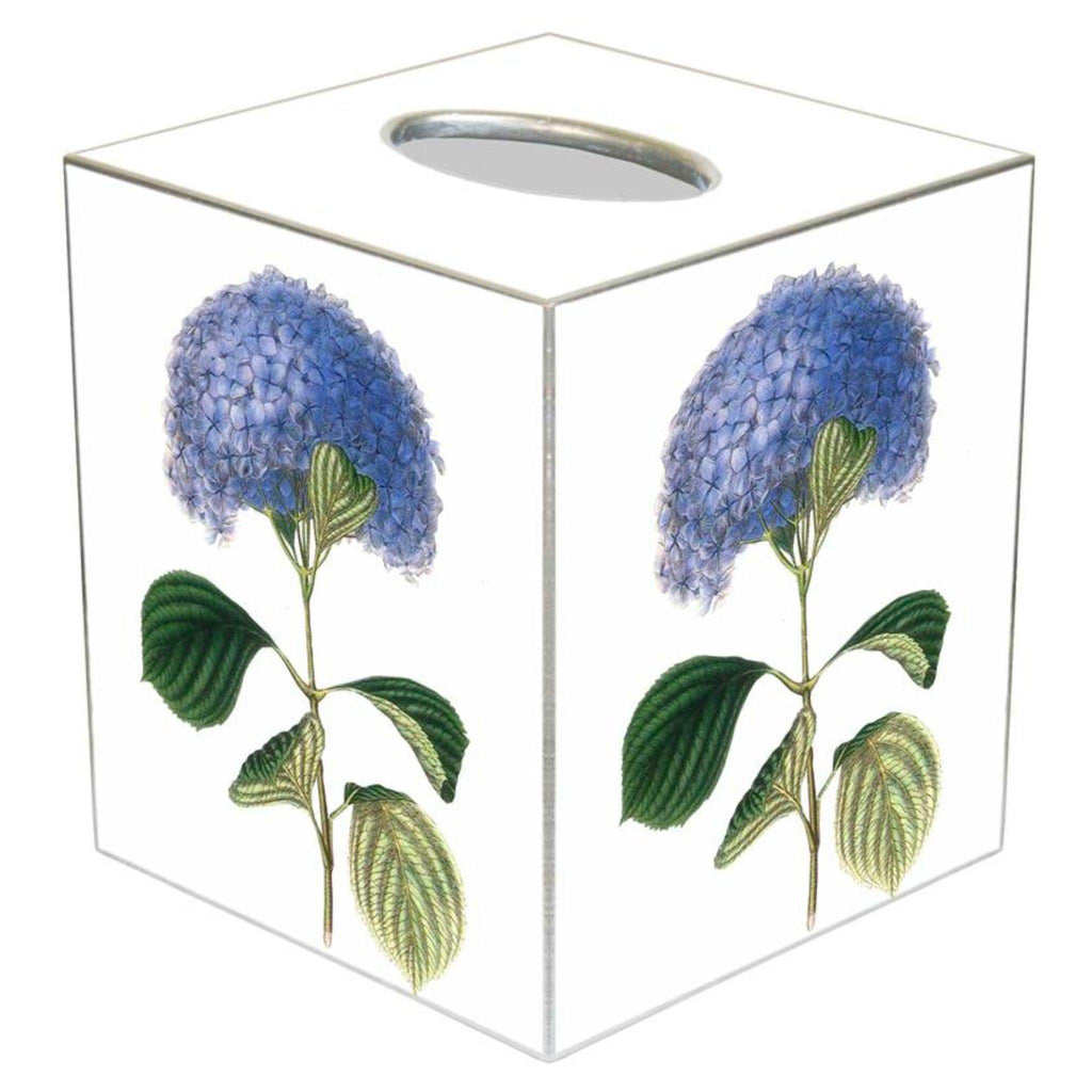 Wood Blue Hydrangea Tissue Box Cover - Bath Accessories - The Well Appointed House