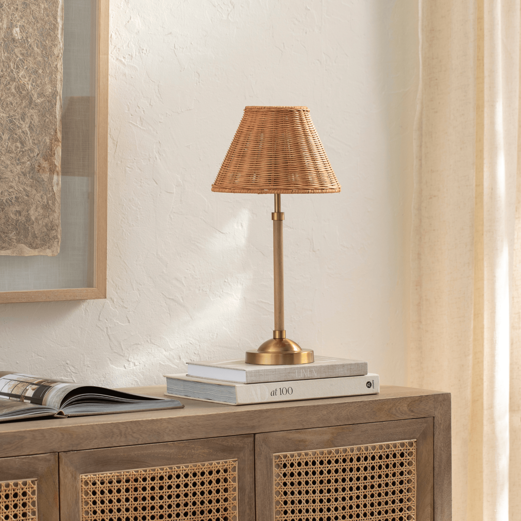 Wood Finish Table Lamp With Rattan Shade – The Well Appointed House