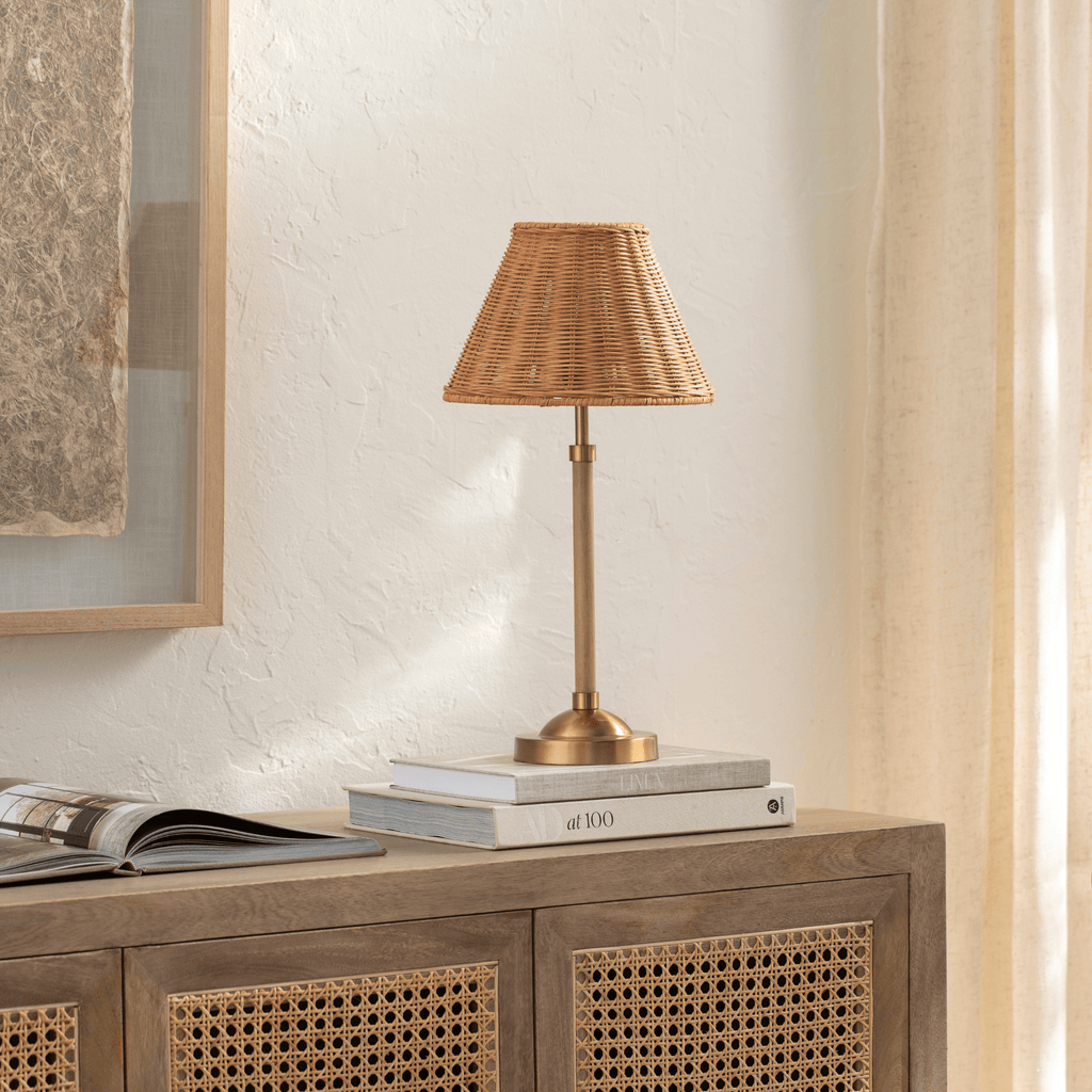 Wood Finish Table Lamp With Rattan Shade The Well Appointed House wood-finish-table-lamp-with-rattan-shade-the-well-appointed-house