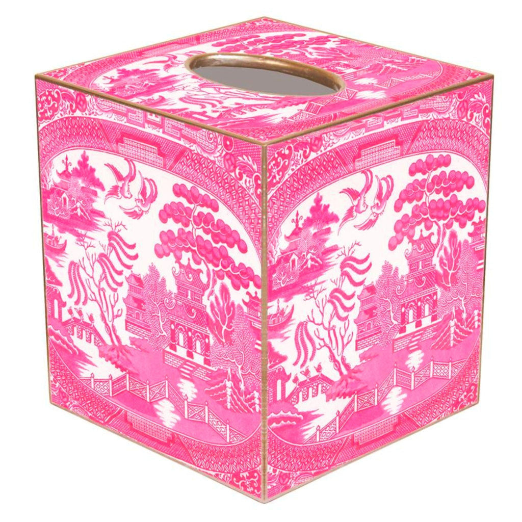 Wood Pink Willow Print Tissue Box Cover - Bath Accessories - The Well Appointed House