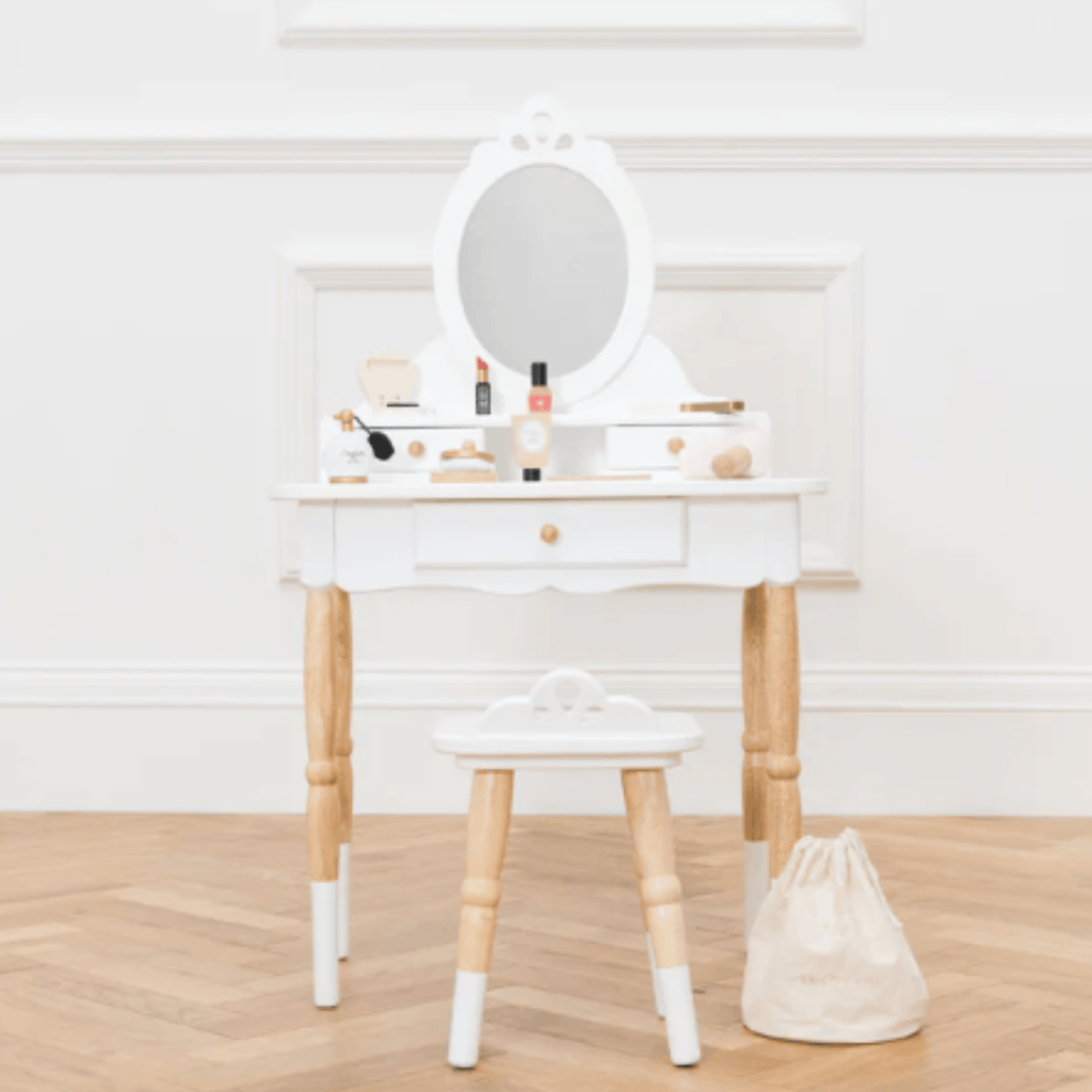 Wooden Children's Vanity Table & Stool Set - Little Loves Playroom Accessories - The Well Appointed House
