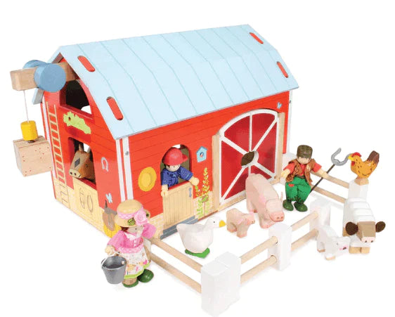 Wooden Red Barn Playset For Kids - Little Loves Pretend Play - The Well Appointed House
