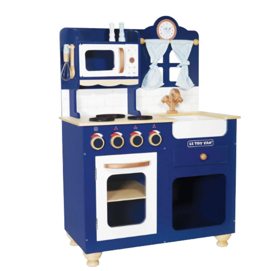 Wooden Royal Blue Play Kitchen For Kids - Little Loves Kitchens Food & Kids Grocery - The Well Appointed House