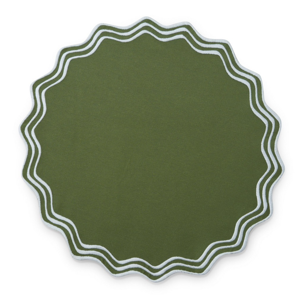 Set of 4 Wreath Green & White Embroidered Placemats - The Well Appointed House