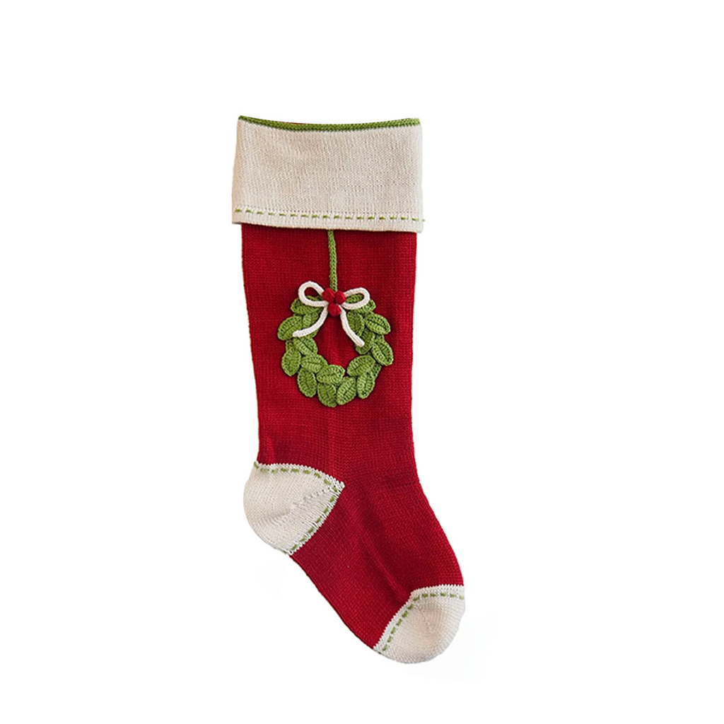 Red & Green Wreath Christmas Stocking - The Well Appointed House