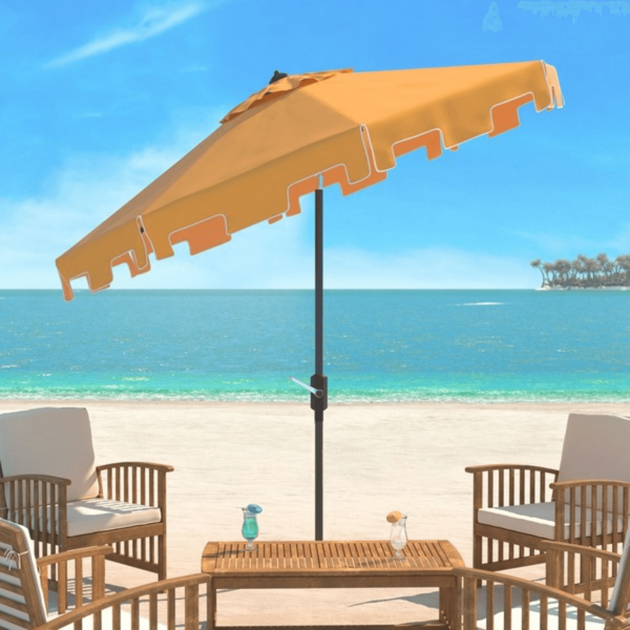 Safavieh UV Resistant Zimmerman 9 ft Crank Yellow/ White Market Umbrella