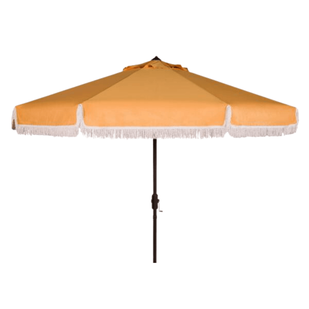 Yellow Outdoor Crank Patio Umbrella With White Fringe - Outdoor Umbrellas - The Well Appointed House