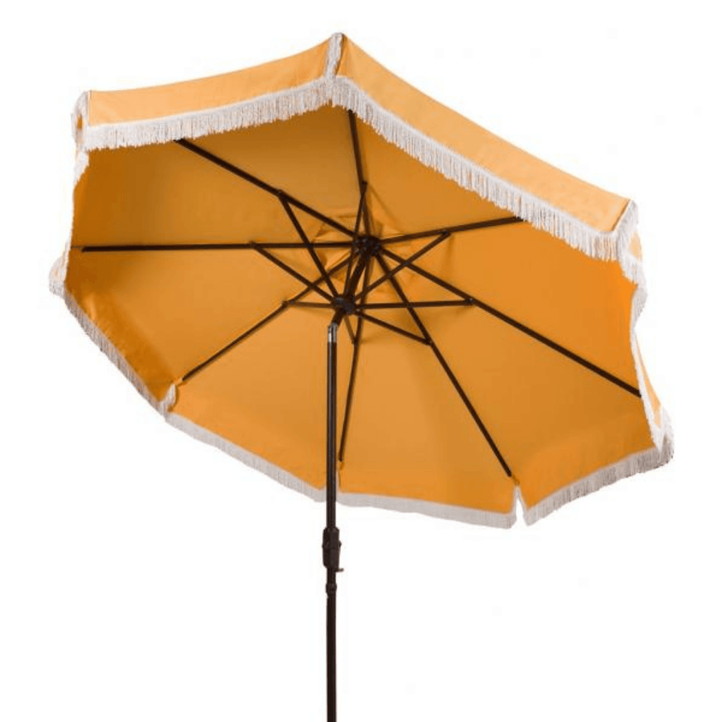 Yellow Outdoor Crank Patio Umbrella With White Fringe - Outdoor Umbrellas - The Well Appointed House