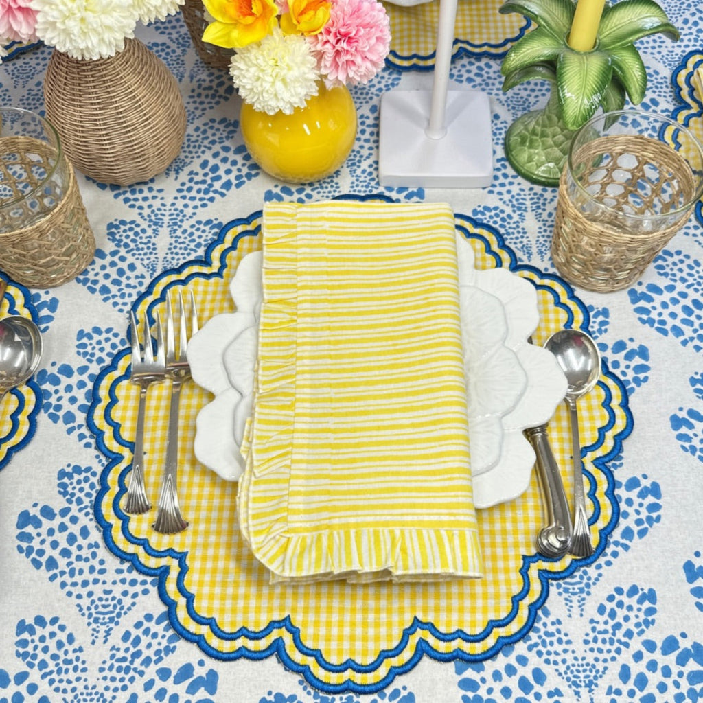 Yellow Pattern Napkins Set of 4 Yellow Striped with Ruffle Napkins – The Well Appointed House