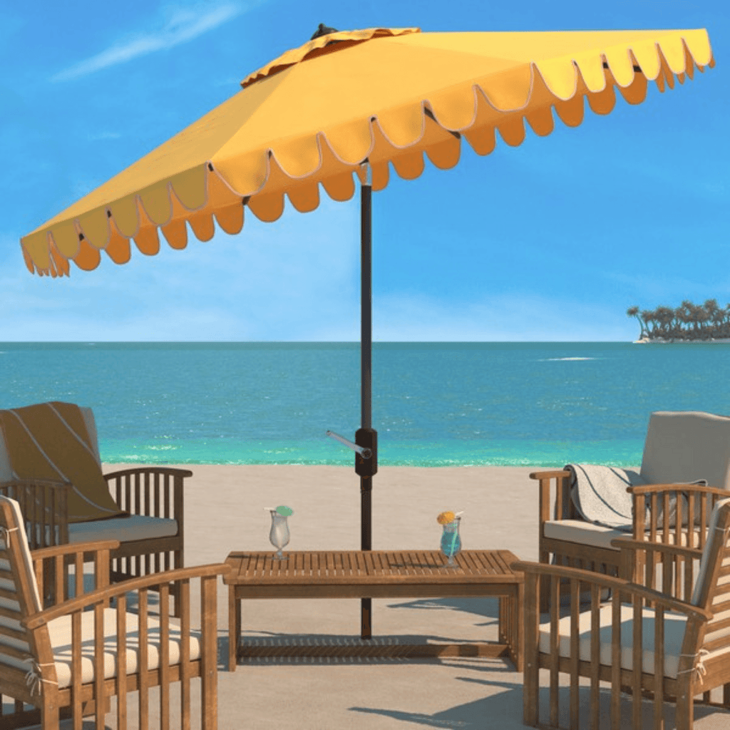 11 Foot Crank Umbrella With Scalloped Edge in Yellow - Outdoor Umbrellas - The Well Appointed House