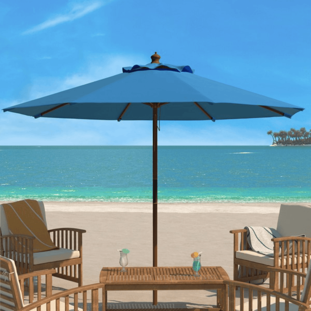Baby Blue 9ft Wooden Outdoor Umbrella - Outdoor Umbrellas - The Well Appointed House