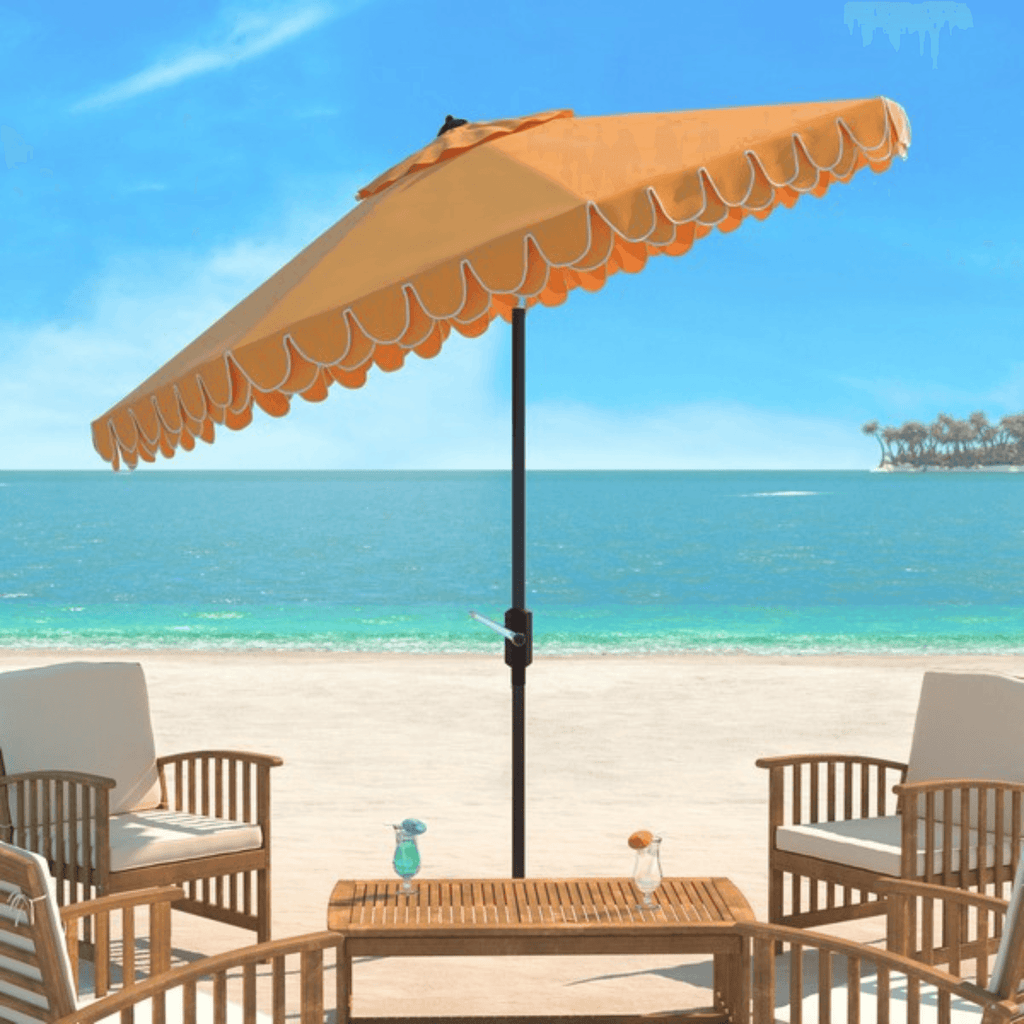 Golden Yellow Elegant Valance 11ft Round Umbrella - Outdoor Umbrellas - The Well Appointed House