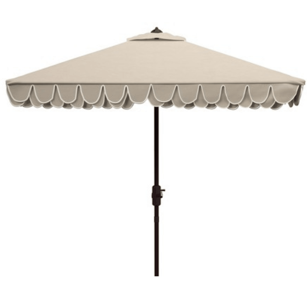 Elegant Valance 7.5 Ft Beige & White Square Umbrella - Outdoor Umbrellas - The Well Appointed House