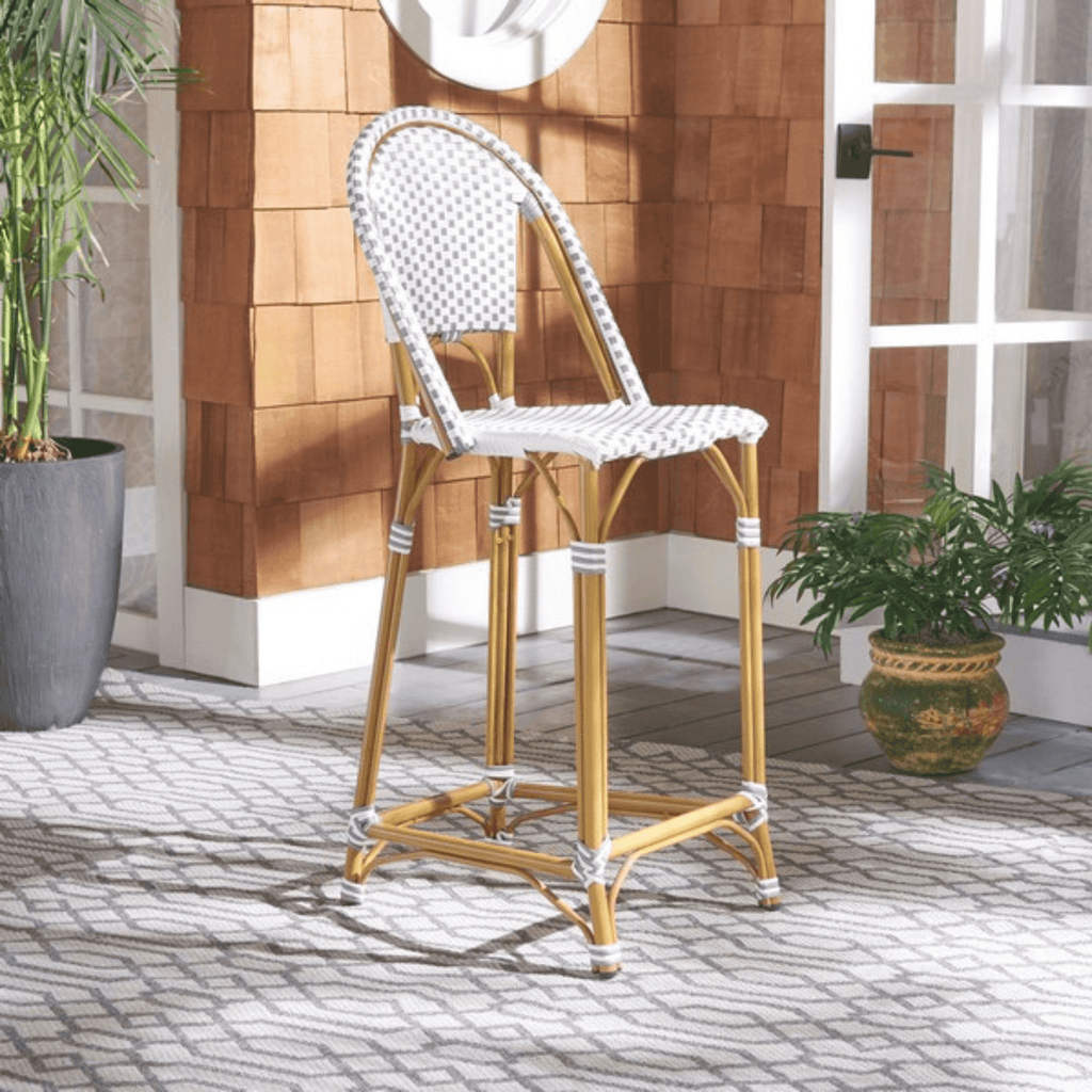 Stackable White and Grey PE Wicker & Aluminum Outdoor Bar Stool - Bar & Counter Stools -  The Well Appointed House