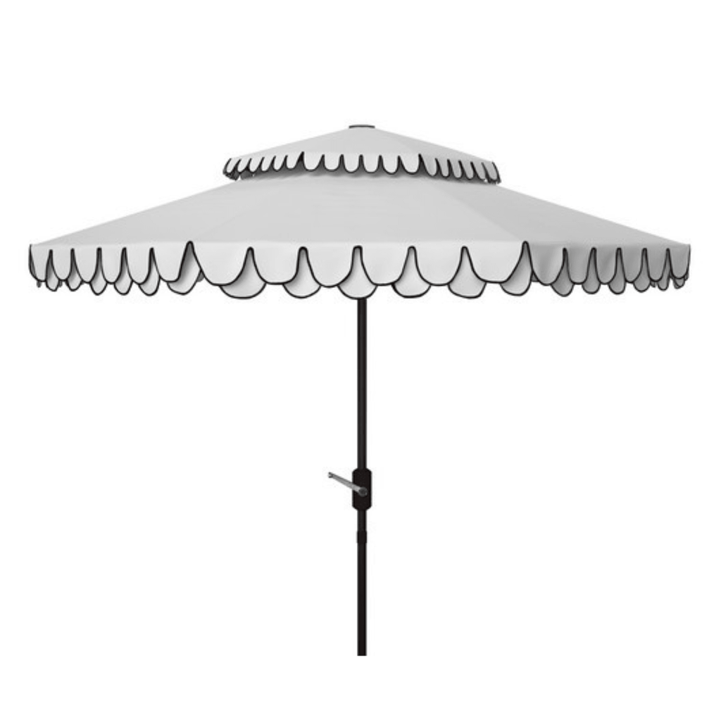 Elegant Valance 9ft Double Top White & Black Umbrella - Outdoor Umbrellas - The Well Appointed House