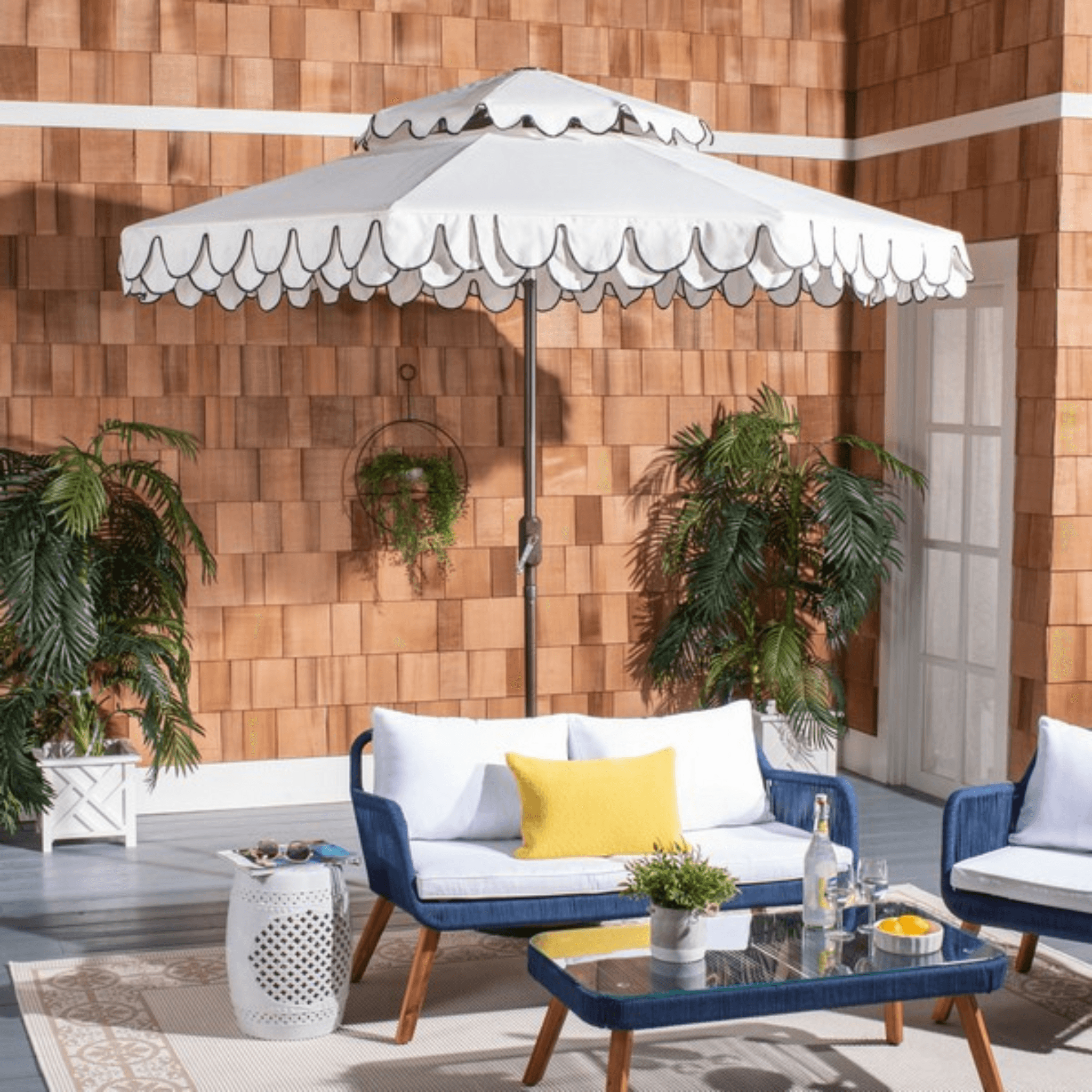 Safavieh 9 ft. Elegant Valance Double Top Umbrella White & Black