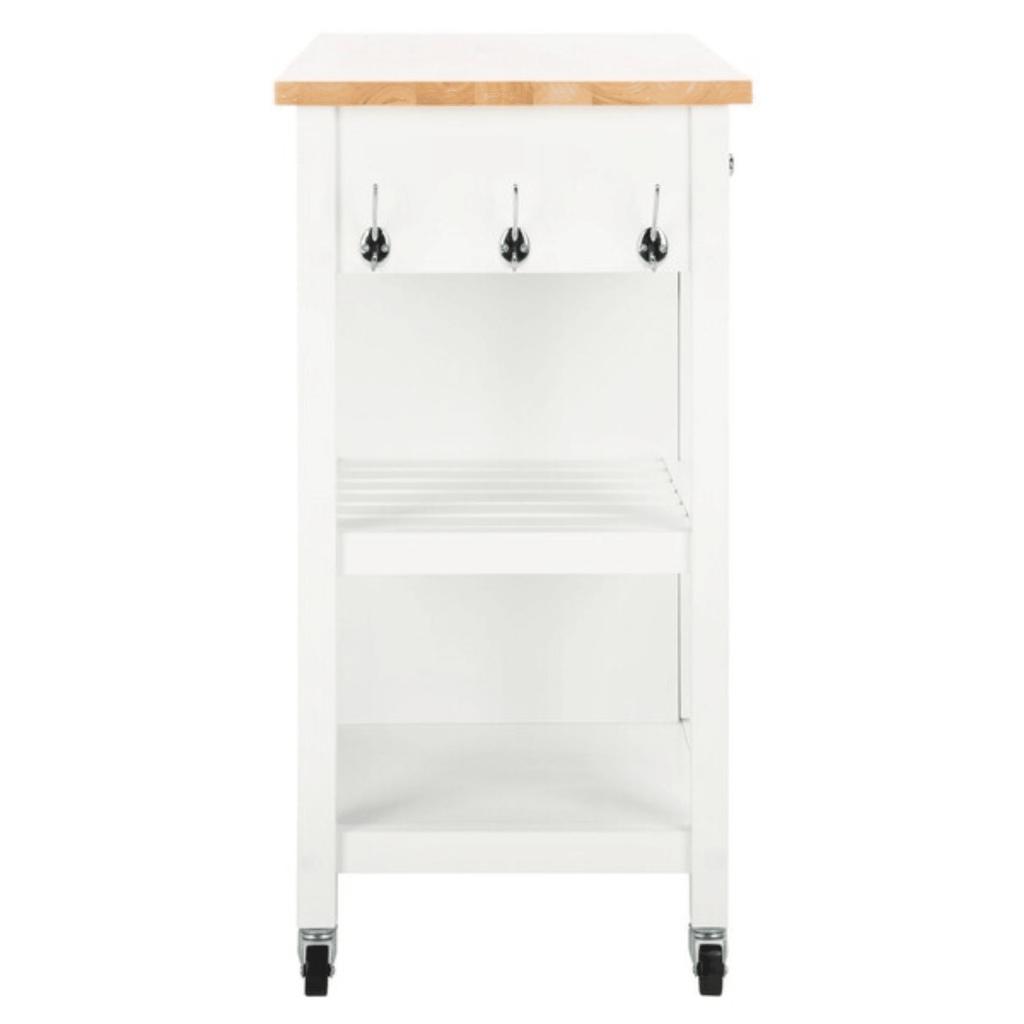 White 1 Door 2 Drawer 2 Shelf Kitchen Cart With Wood Top - Bar & Serving Carts - The Well Appointed House